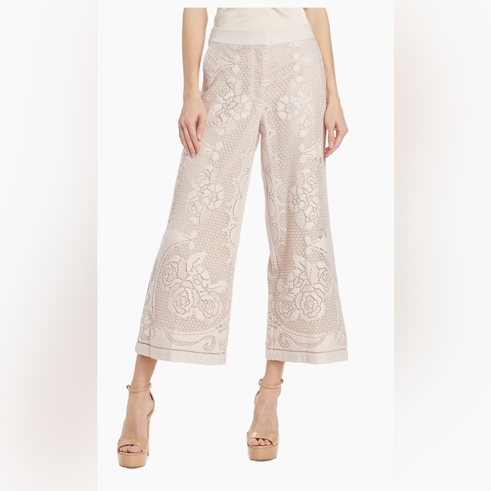 Kobi Halperin Cream Floral Lace Wide-Leg Pants